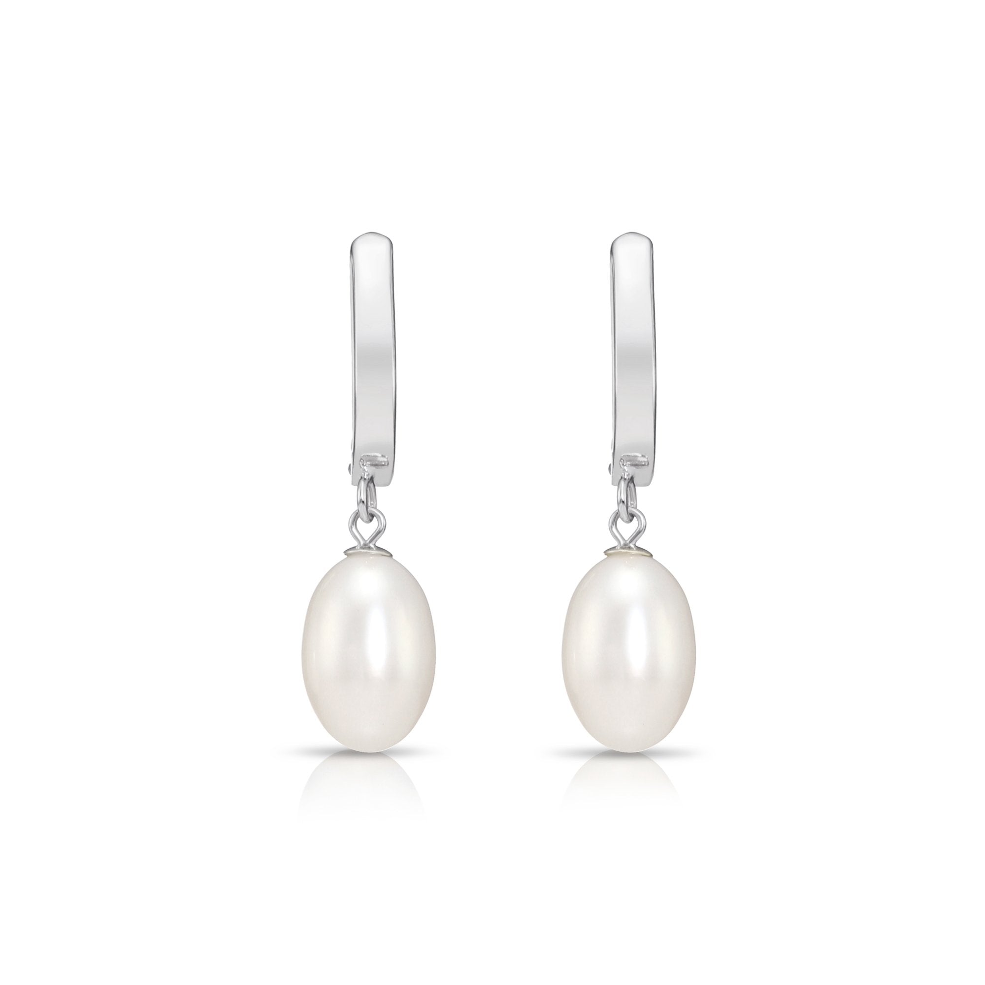 14K Gold Freshwater Pearl Drop Earrings, Huggie Design