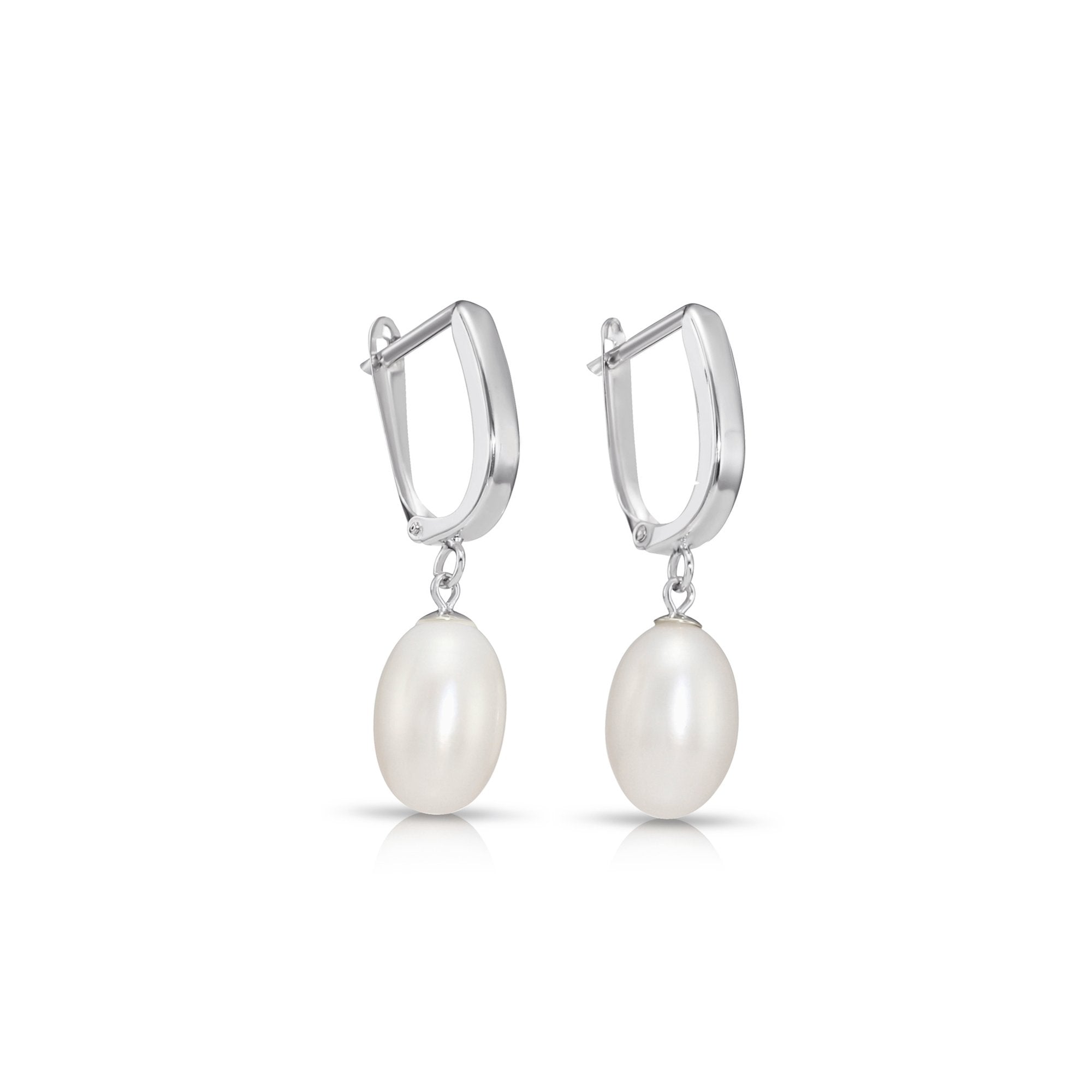 14K Gold Freshwater Pearl Drop Earrings, Huggie Design