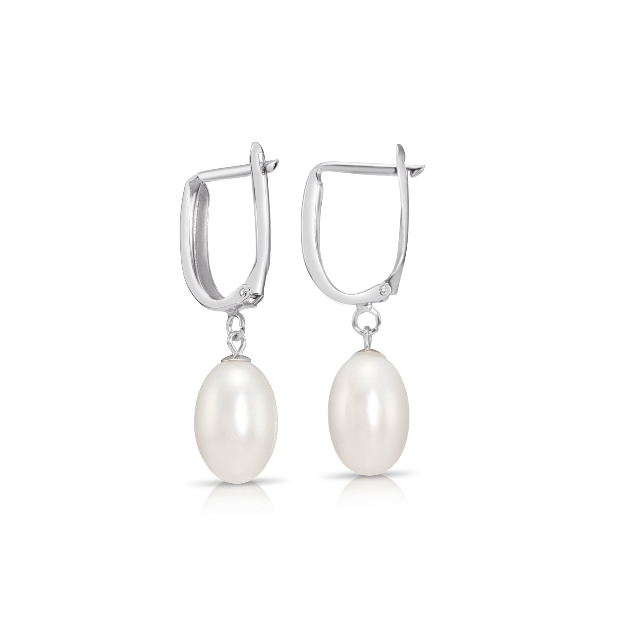 14K Gold Freshwater Pearl Drop Earrings, Huggie Design