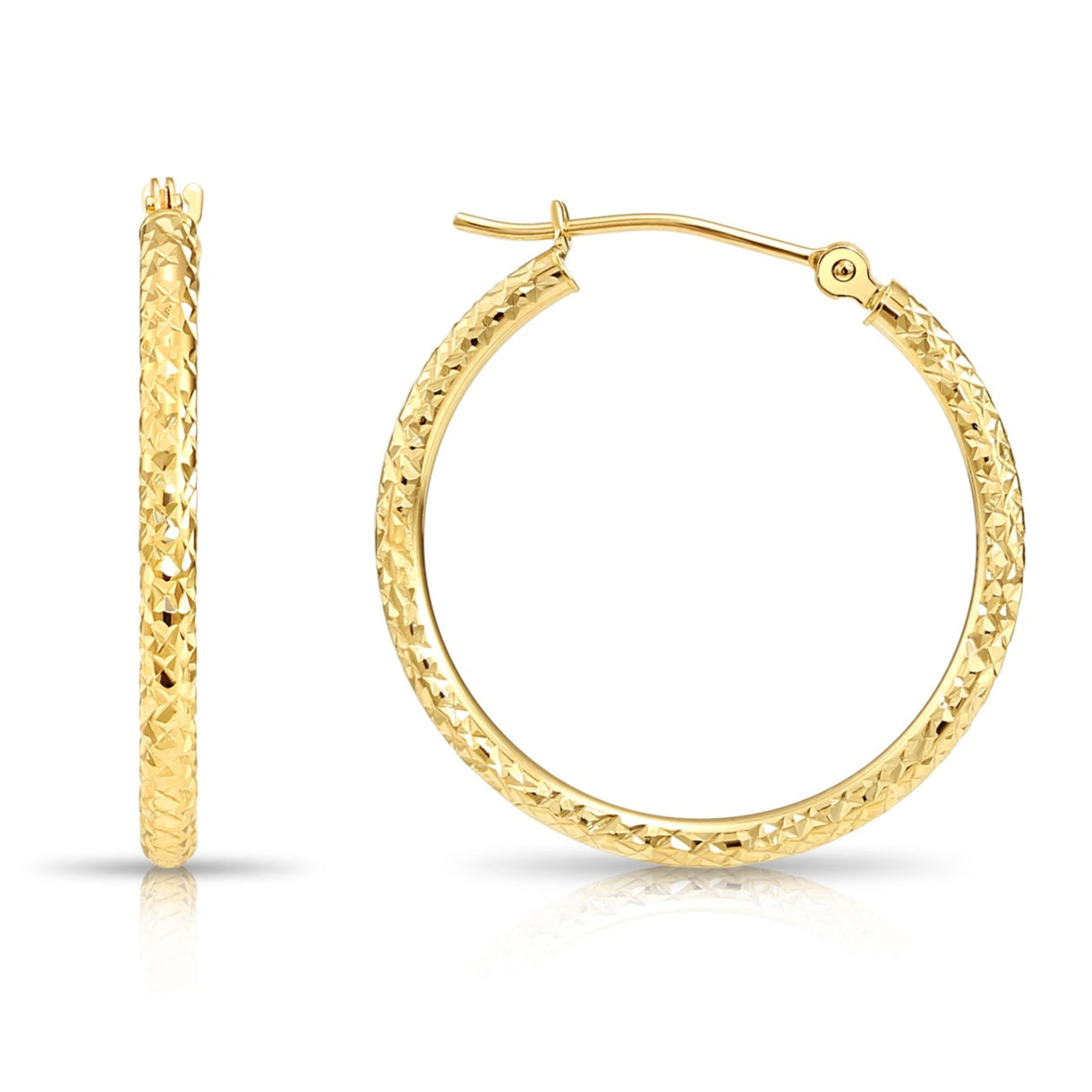 14K Gold Fancy Diamond-Cut Hoop Earrings, Available in Yellow or White Gold