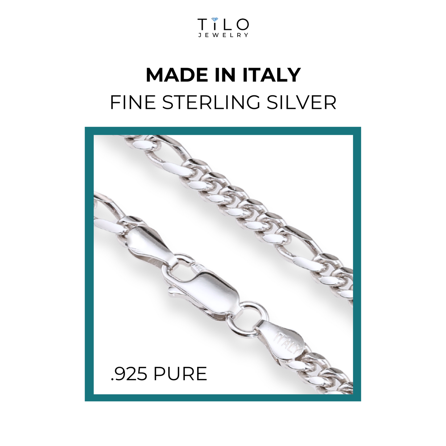 Sterling Silver Italian Figaro Chains, Solid 925 Pure Silver with Strong Lobster Lock