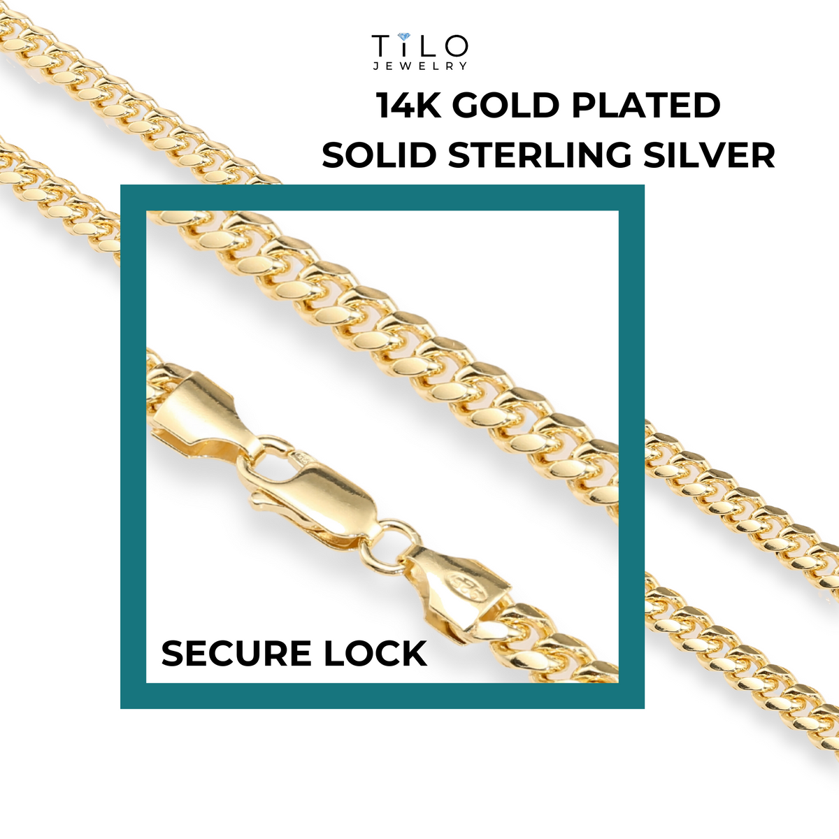 Italian Chain Italian 14k Gold Plated 5mm Cuban Chains with Strong Lobster Lock in S ...
