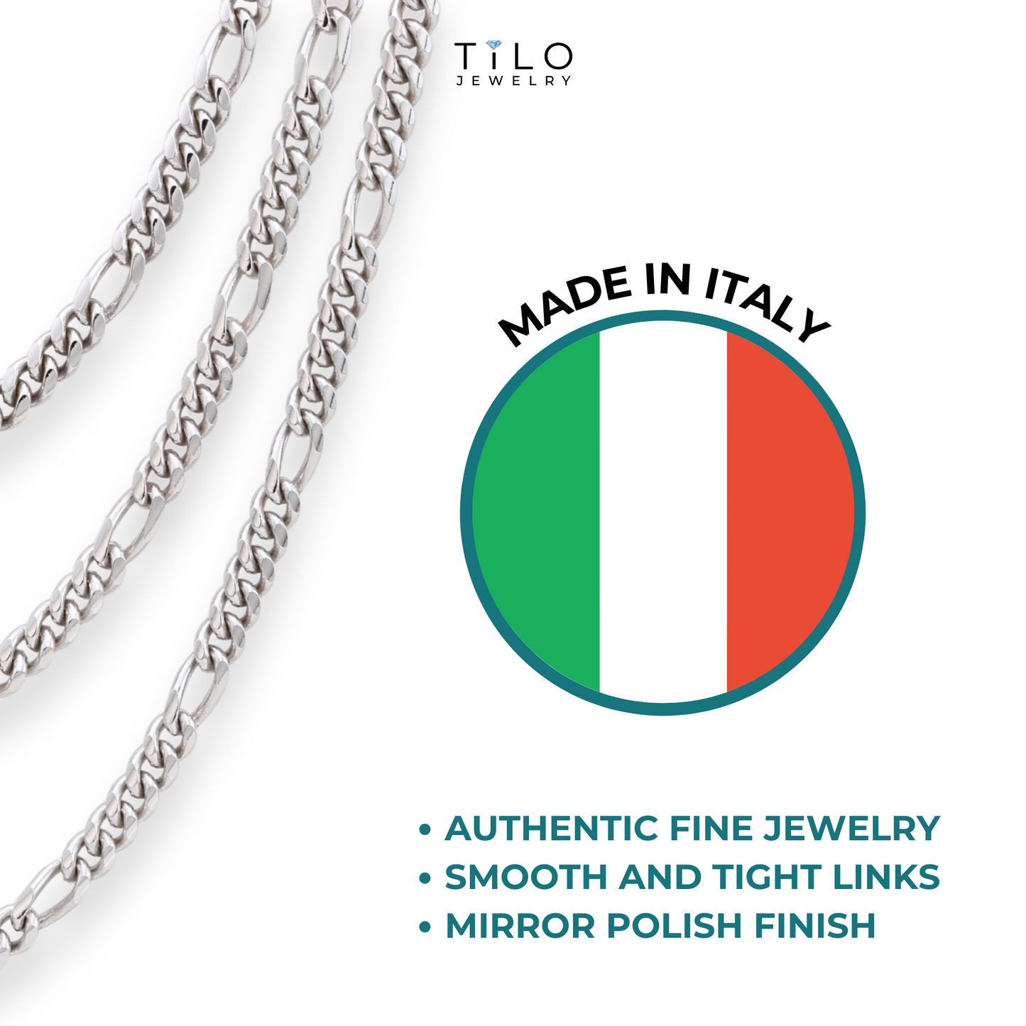 Sterling Silver Italian Figaro Chains, Solid 925 Pure Silver with Strong Lobster Lock