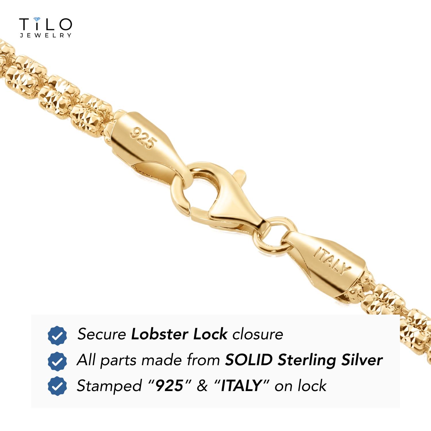 14K Gold Plated Italian Ice Chains, Solid Sterling Silver, 5mm Thick
