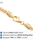 14K Gold Plated Italian Ice Chains, Solid Sterling Silver, 5mm Thick
