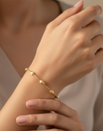 Sterling Silver Gold Plated Diamond-Cut Oval Bead Bracelet