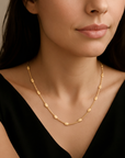 Sterling Silver Gold Plated Diamond-Cut Oval Bead Chain Necklace