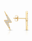 Sterling Silver Gold Plated Lightning Bolt CZ Stud Earrings, Pushback