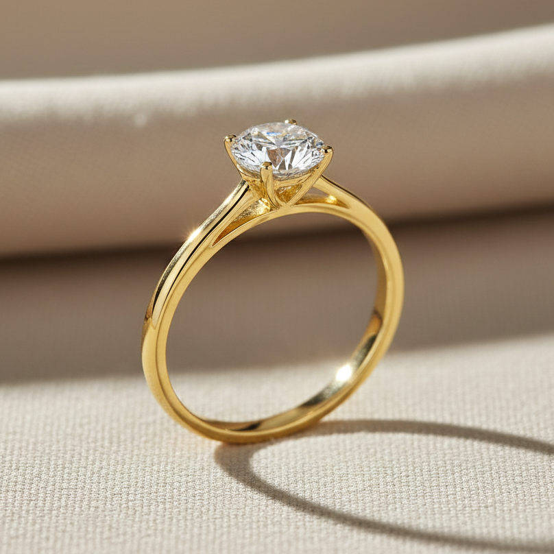 14K Yellow Gold Round Solitaire Engagement ring, 1 Ctw
