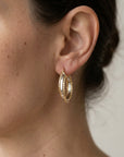 10K Gold Two-Tone Spiral Oval Hoop Earrings, Italian Design