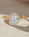 14K Yellow Gold Oval Halo 1 Carat Engagement Ring With Side Stones