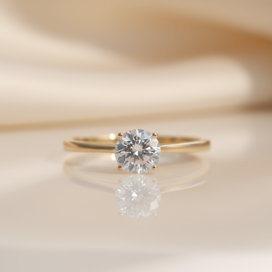 14K Yellow Gold Round Solitaire Engagement ring, 1 Ctw
