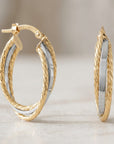 10K Gold Two-Tone Spiral Oval Hoop Earrings, Italian Design