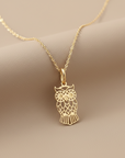 14K Yellow Gold Owl Pendant Necklace