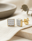 14K Yellow Gold Natural Diamond Square Stud Earrings, 0.15ctw