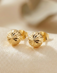 14K Gold Diamond-Cut Half Ball Stud Earrings With Pushbacks