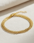 925 Sterling Silver Gold Plated Italian Multi-Row Cable Chain Bracelet, Adjustable 7"-8"