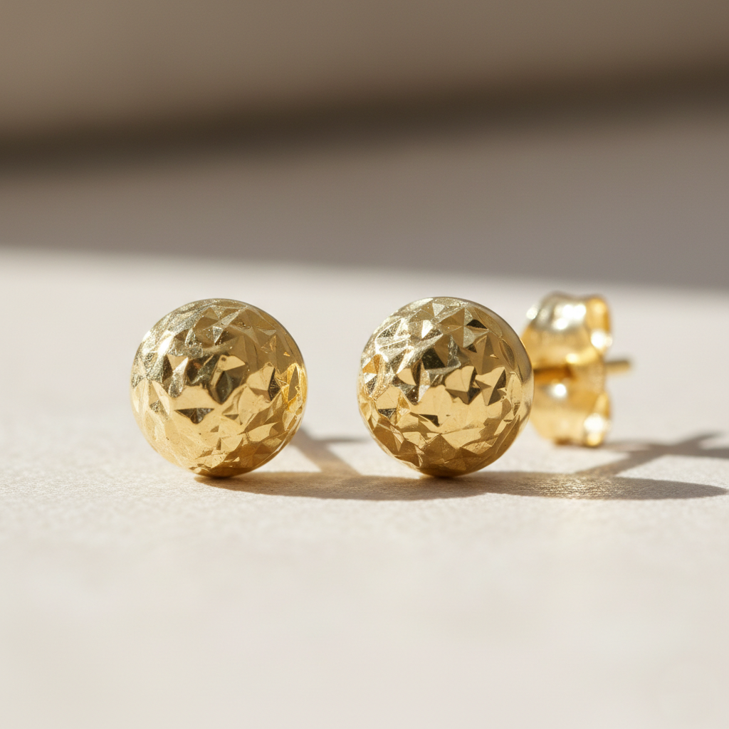 14k Yellow Gold Diamond Cut Sparkle Ball Stud Earrings