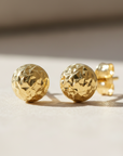 14k Yellow Gold Diamond Cut Sparkle Ball Stud Earrings