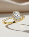 14K Yellow Gold Oval Halo 1 Carat Engagement Ring With Side Stones