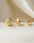14K Gold Diamond-Cut Half Ball Stud Earrings With Pushbacks