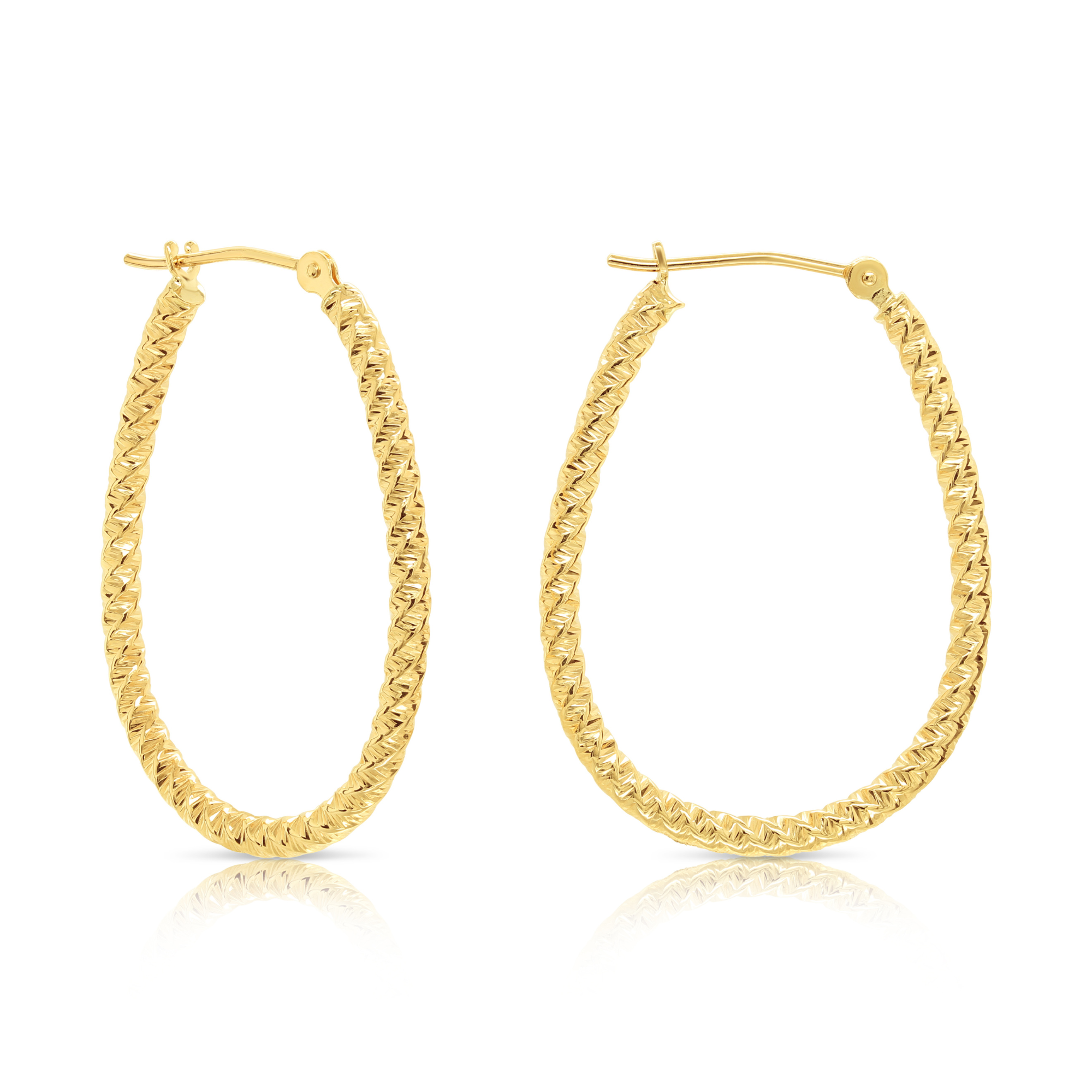 14k Yellow Gold Oval Hoops with Spiral Diamond Cuts, The Twist Collection, 30mm