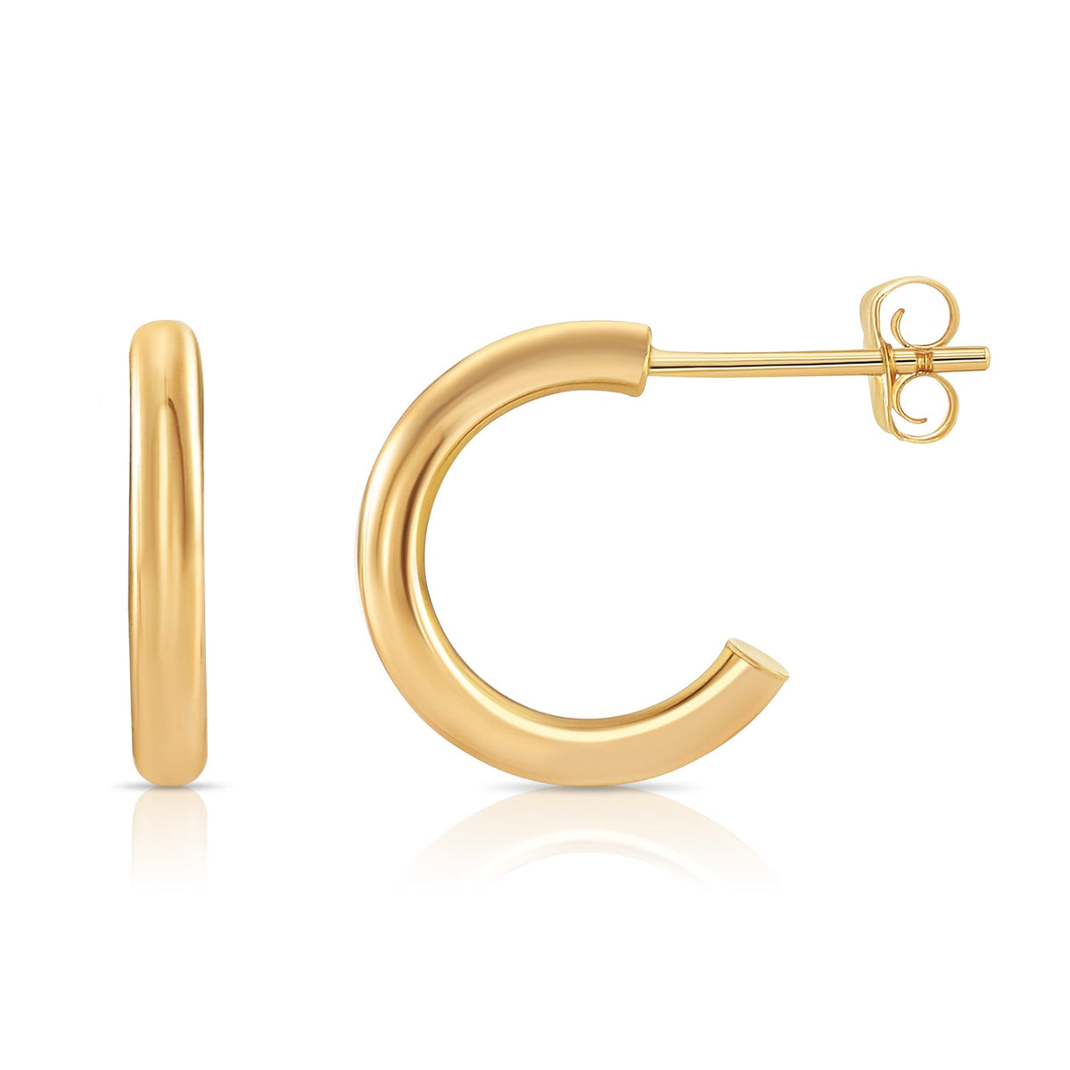 10K Yellow Gold Half Huggie Hoop Earrings, With Secure Pushbacks