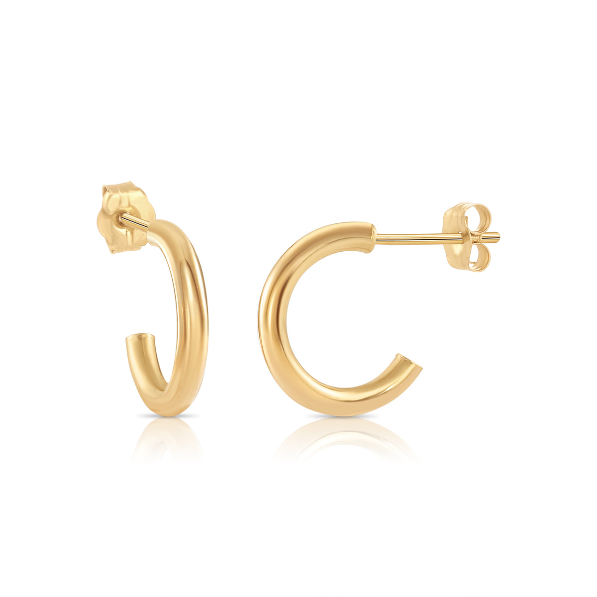 10K Yellow Gold Half Huggie Hoop Earrings, With Secure Pushbacks