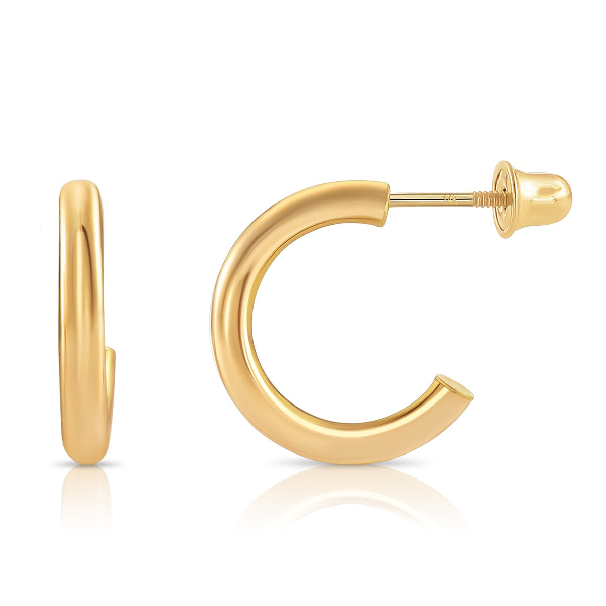 10K Yellow Gold Half Huggie Hoop Earrings, With Screwbacks