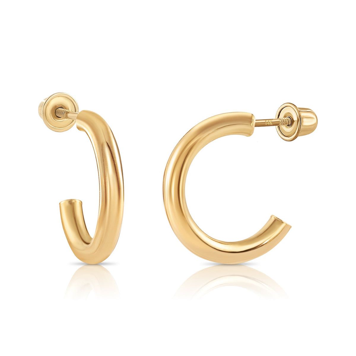 10K Yellow Gold Half Huggie Hoop Earrings, With Screwbacks