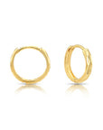 14K Gold Hand Engraved Huggies, Dainty 12mm Gold Earrings