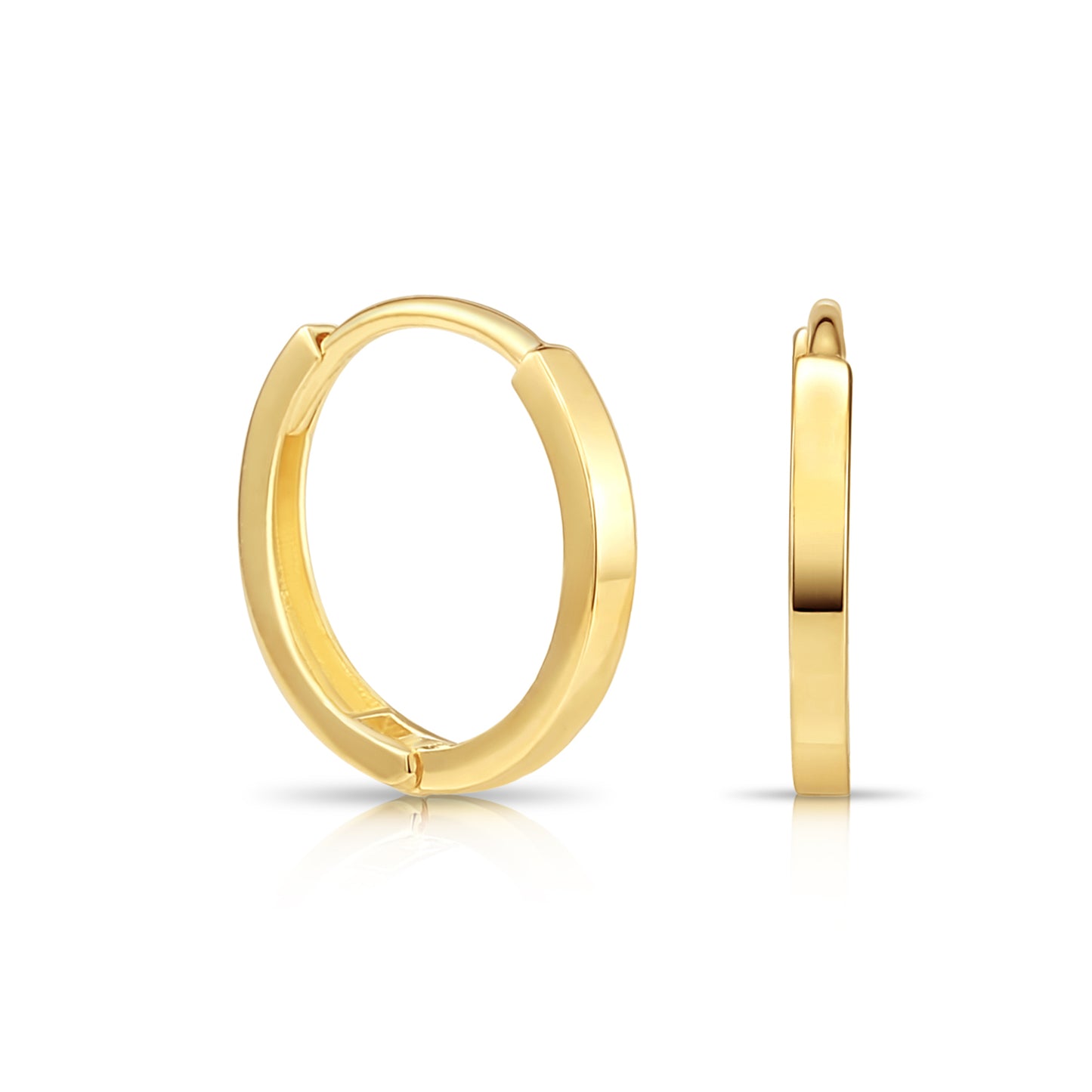 14K Yellow Gold Classy Huggies, Dainty 13mm Gold Earrings