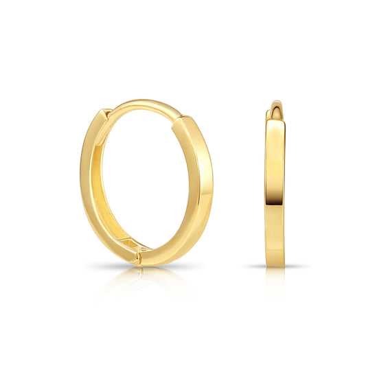 14K Yellow Gold Classy Huggies, Dainty 13mm Gold Earrings