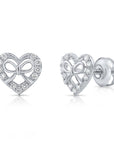 14K White Gold Heart & Ribbon Lab Diamond Studs, 0.20ctw, Screwback