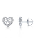 14K White Gold Heart & Ribbon Lab Diamond Studs, 0.20ctw, Screwback