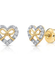 14K Yellow Gold Heart & Ribbon Lab Diamond Studs, 0.20ctw, Screwback