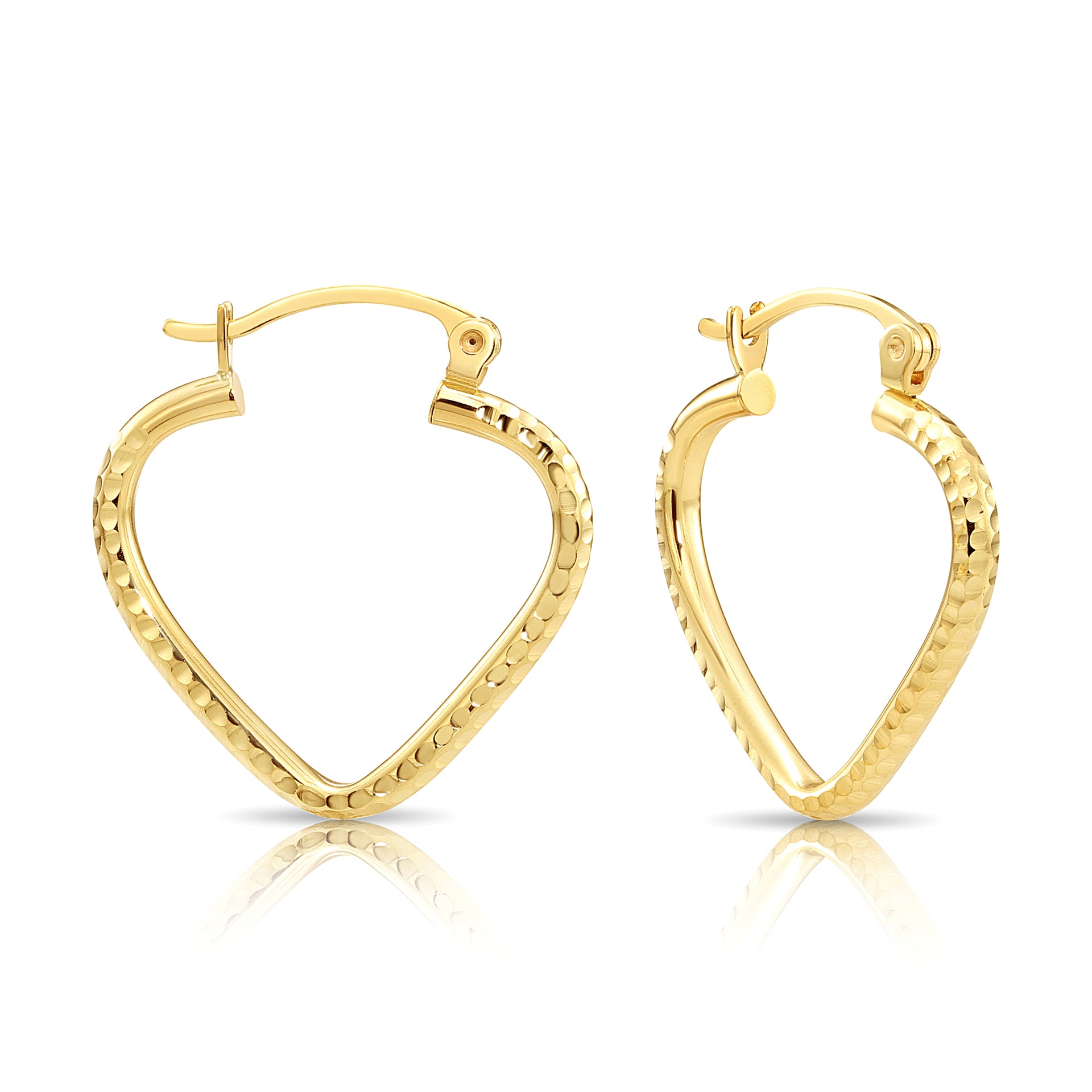 14k Yellow Gold Heart Hoop Earrings, Small Hoops with Engravings