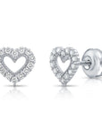 14K White Gold Heart Lab Diamond Studs, 0.25ctw, Screwback