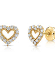 14K Yellow Gold Heart Lab Diamond Studs, 0.25ctw, Screwback