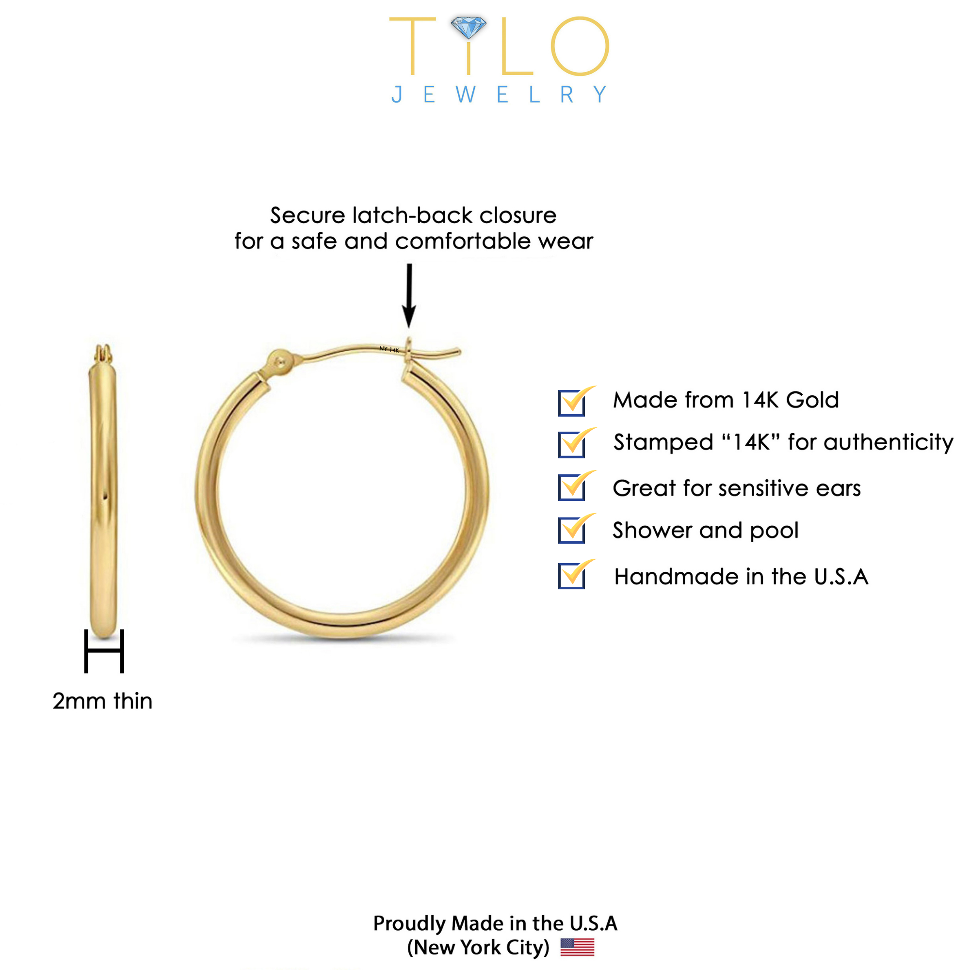 Single Replacement 10k Yellow Gold Classic Hoop Earrings, 2mm