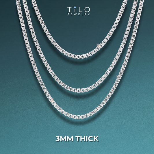 Sterling Silver Italian Box Chains, Unique Diamond-cut Engravings, Solid 925 Pure Silver with Strong Lobster Lock