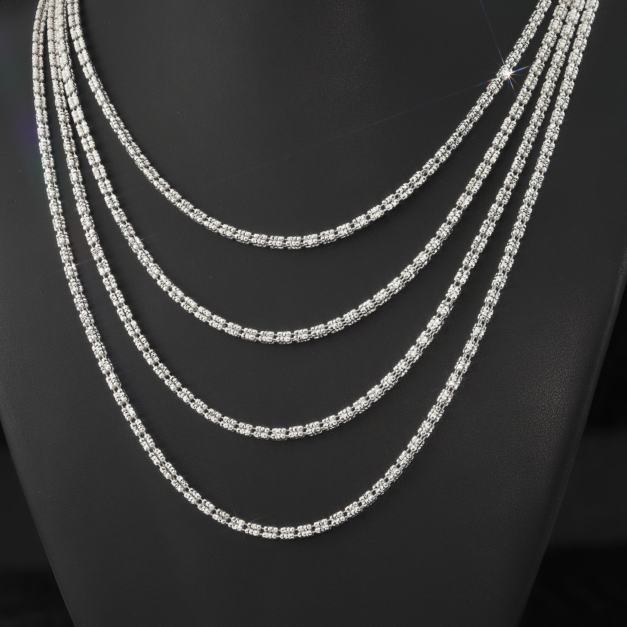 Sterling Silver Diamond-Cut Ice Chain Necklace, Pyramid Design