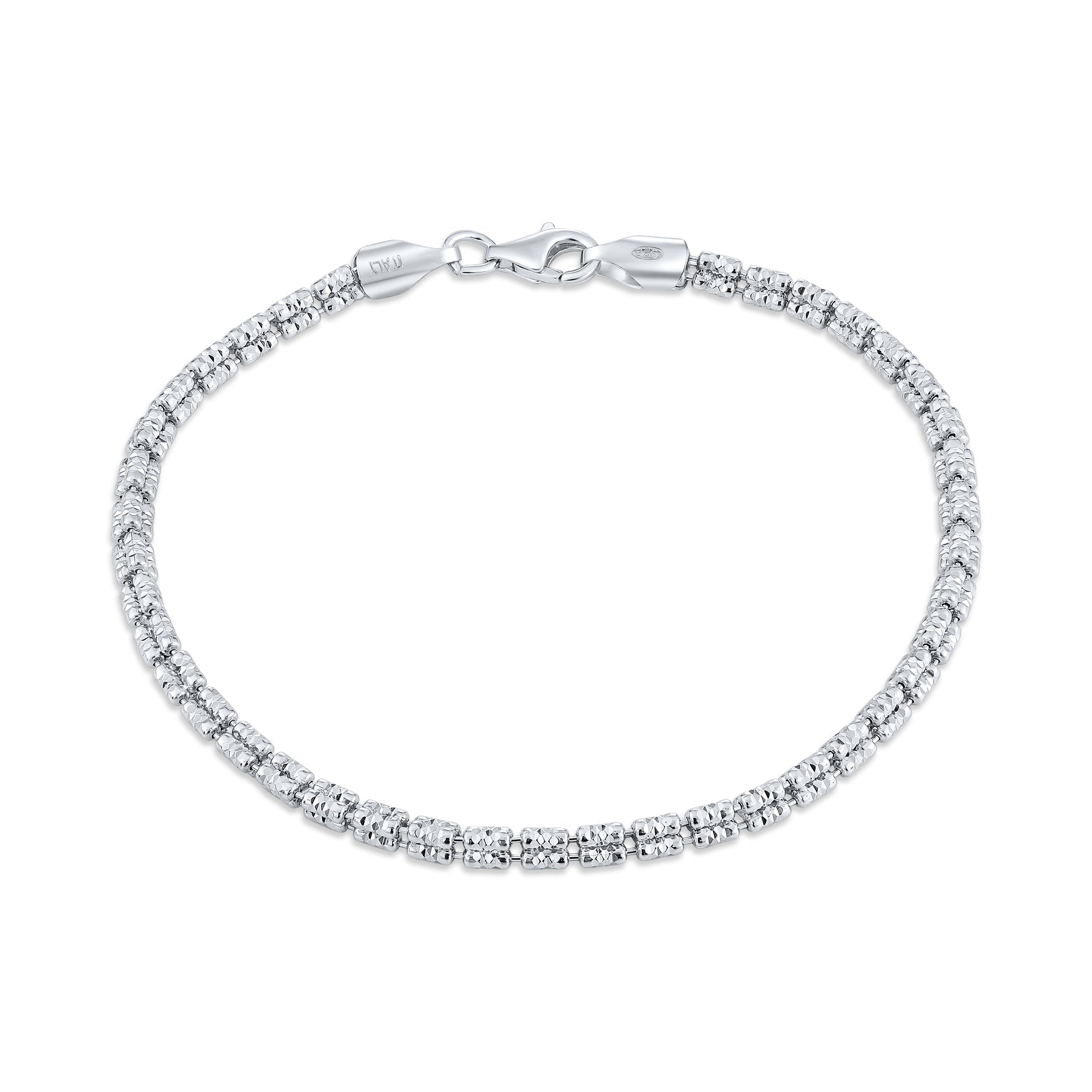 Sterling Silver Diamond-Cut Ice Chain Bracelet, Pyramid Design