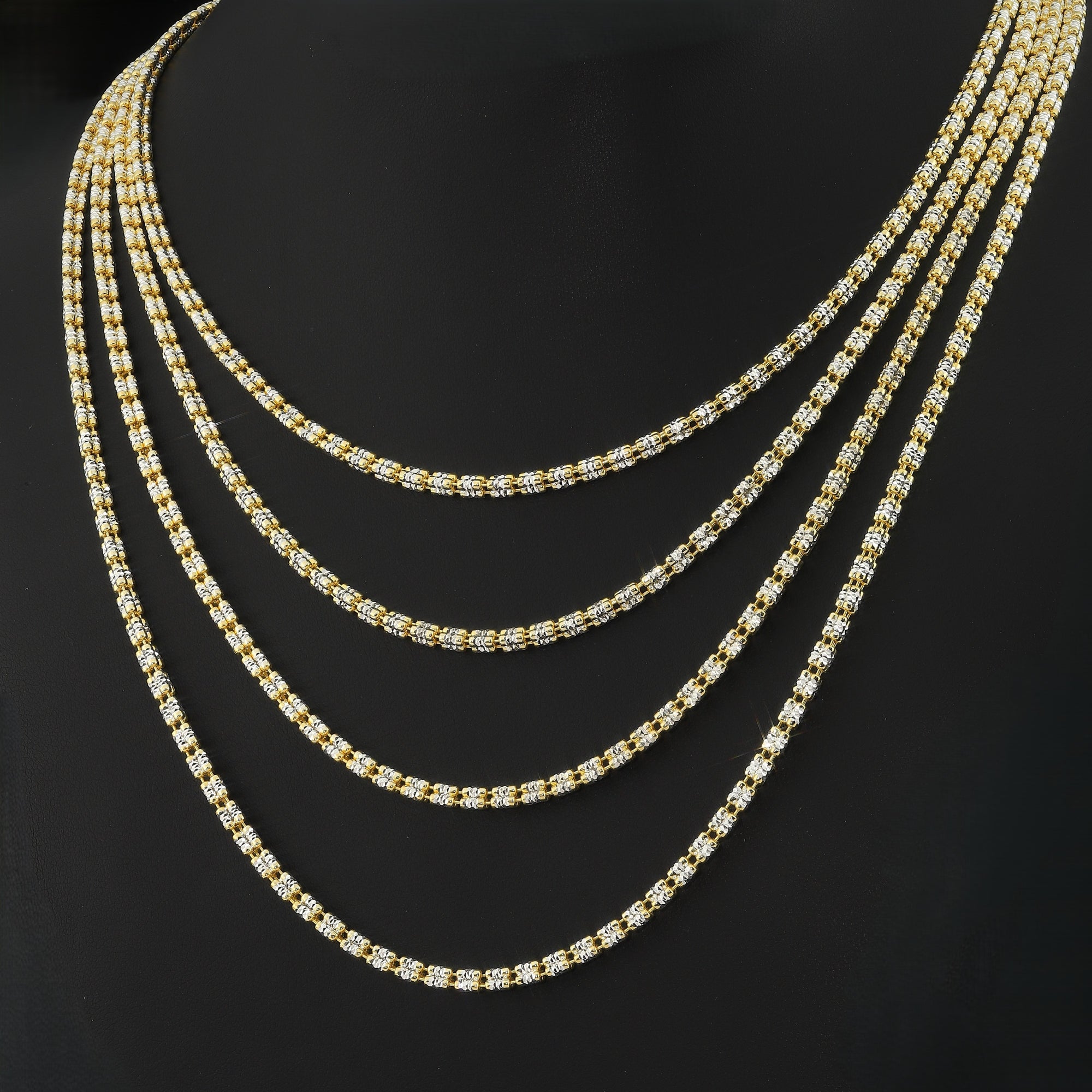 Sterling Silver Two-Tone Diamond-Cut Ice Chain Necklace, Pyramid Design