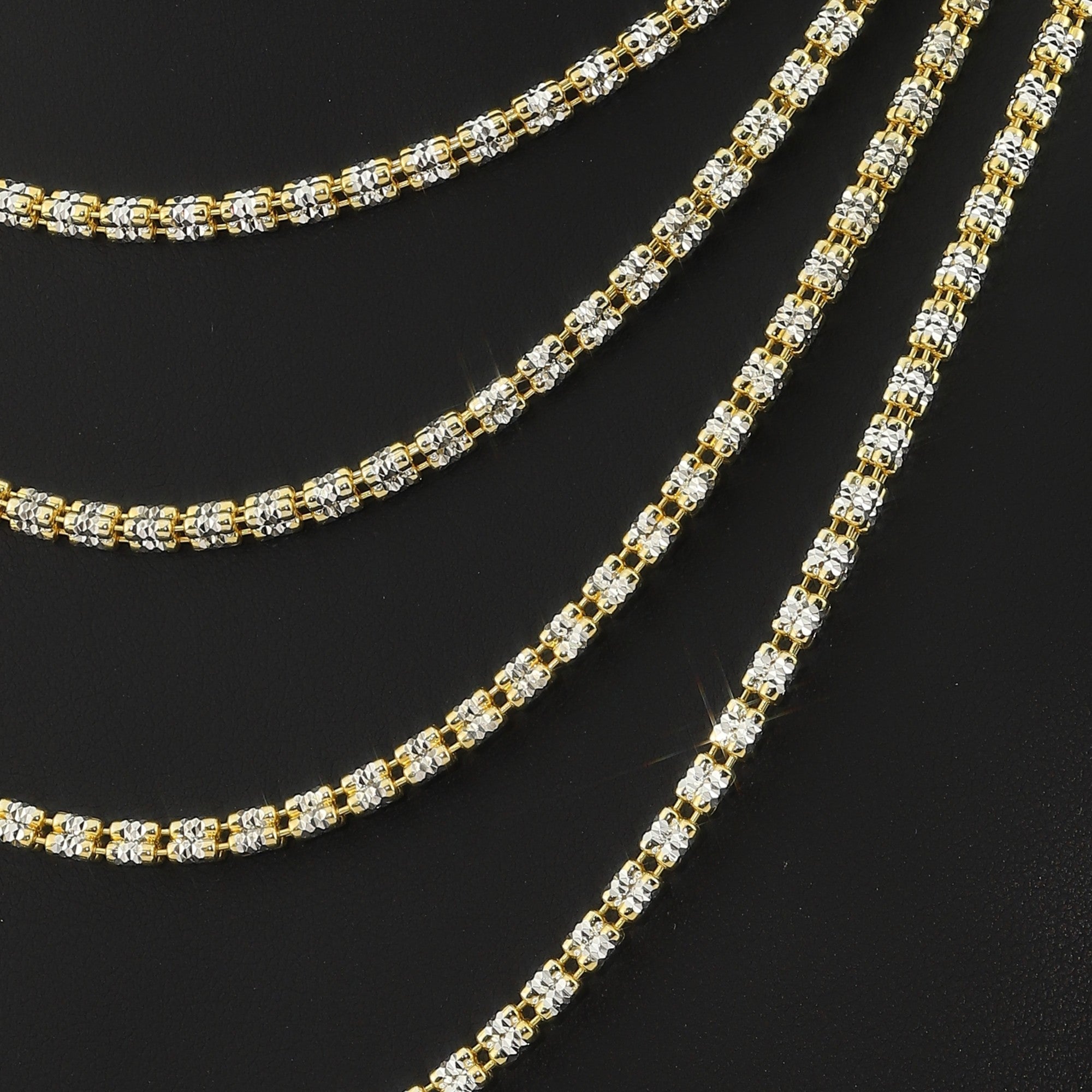Sterling Silver Two-Tone Diamond-Cut Ice Chain Necklace, Pyramid Design