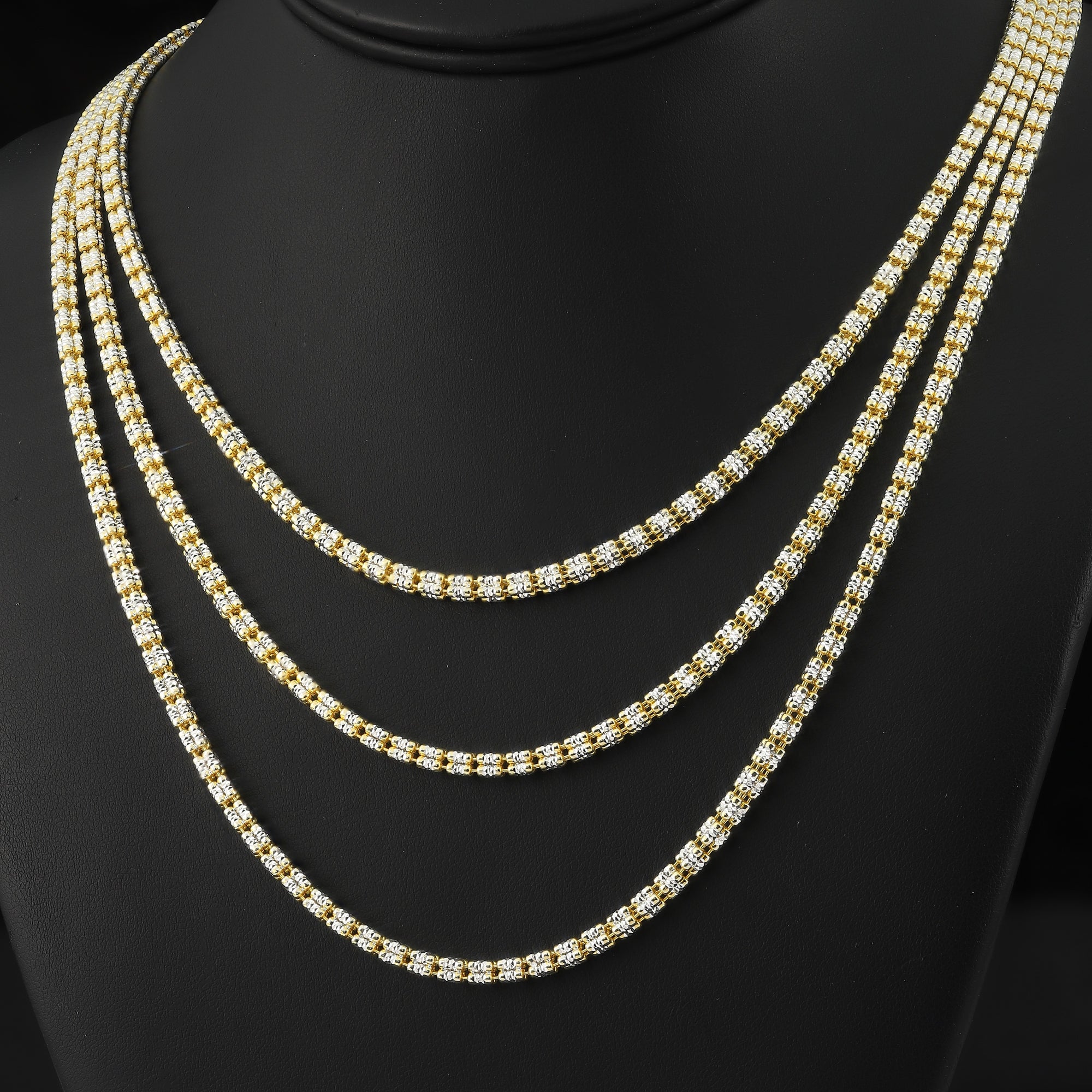 Sterling Silver Two-Tone Diamond-Cut Ice Chain Necklace