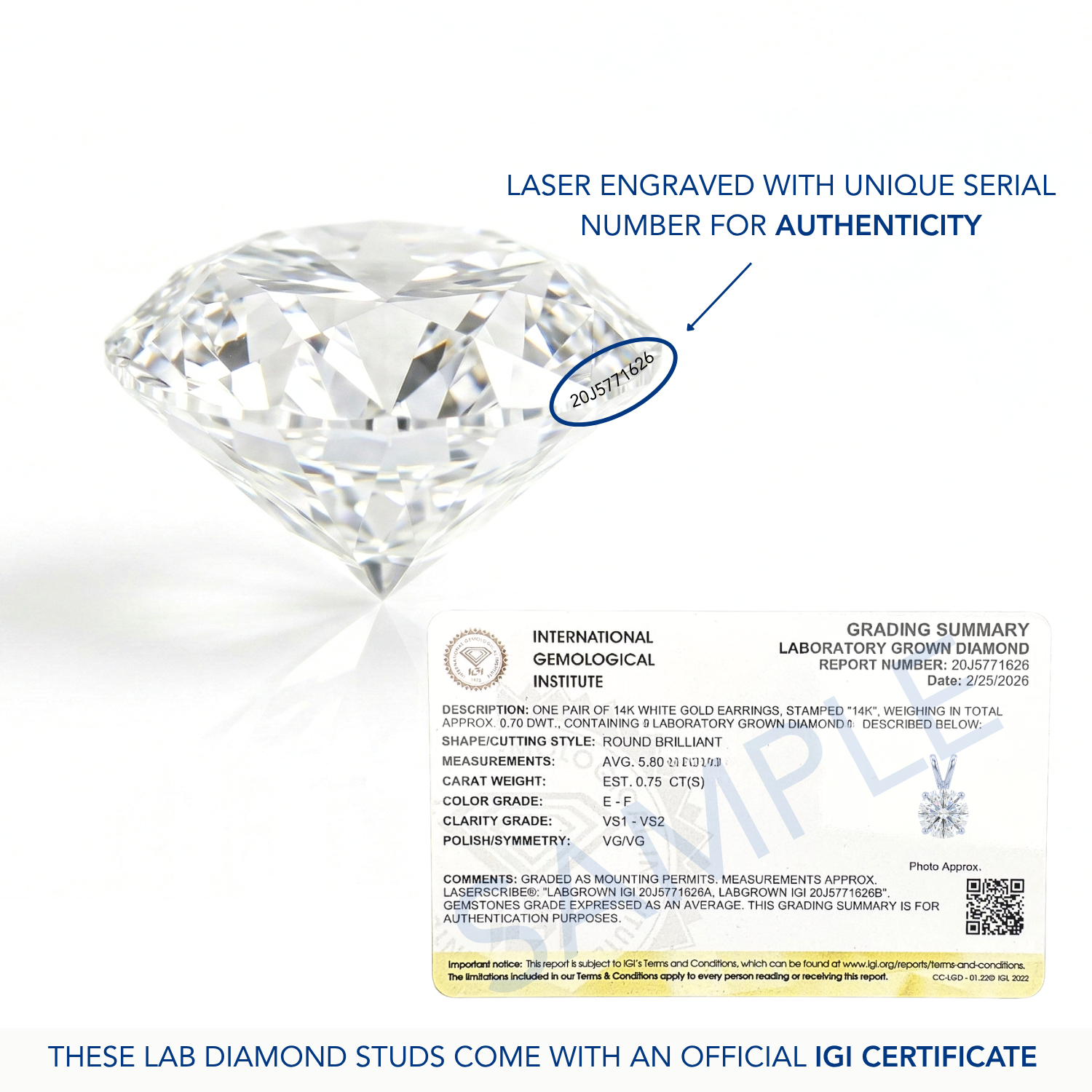 14K White Gold Lab Diamond Solitaire Pendant Necklace