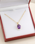 14K Yellow Gold Oval Purple Amethyst Pendant Necklace