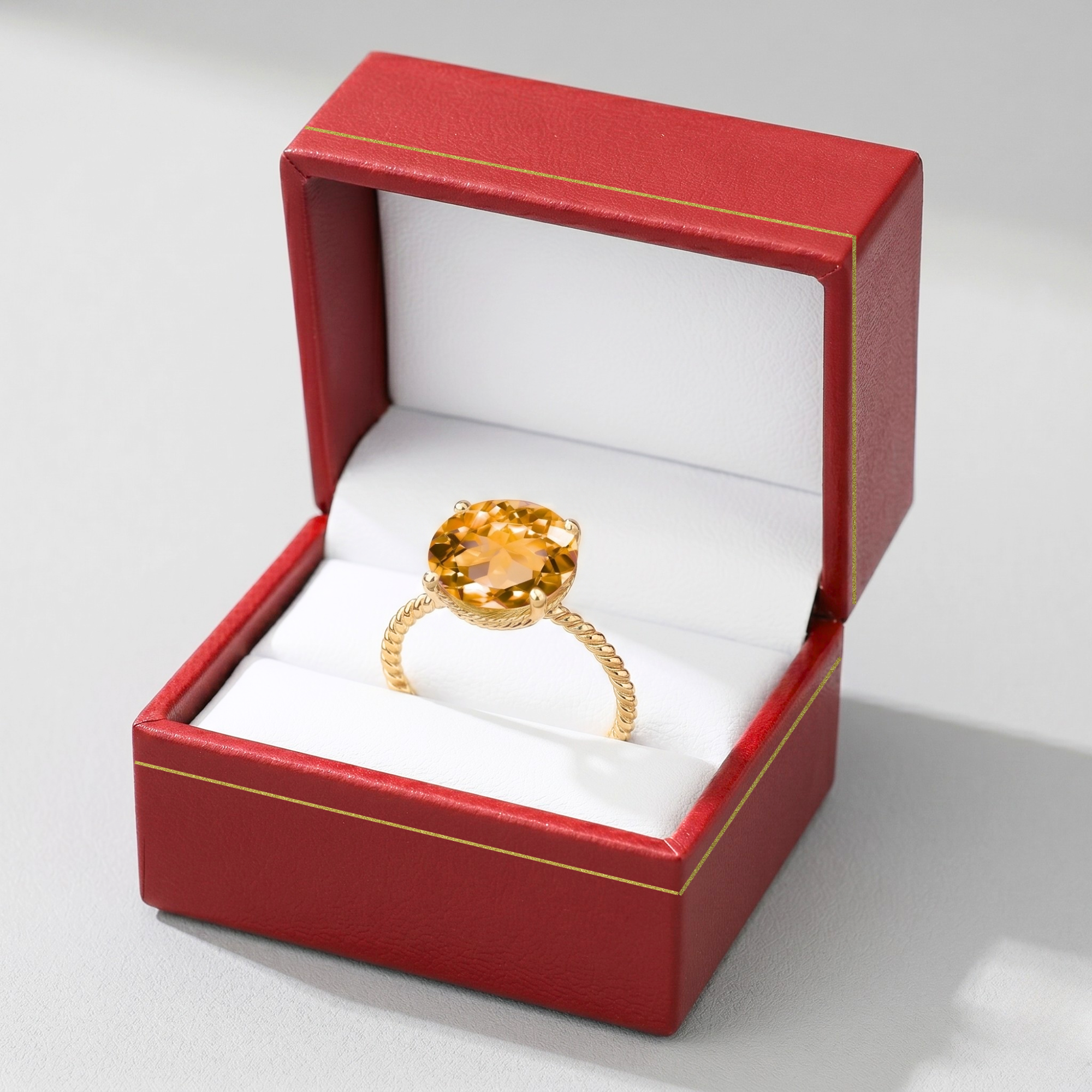 14K Yellow Gold Natural Citrine Gemstone Ring, 5 Carats