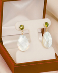 14K Gold Natural Peridot With Mother Of Pearl Drop Earrings